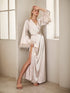 Luxury Feather-Trimmed Satin Robe - Elegant Full-Length Lounge & Bridal Wear