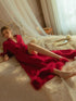 Elegant Satin Feather-Trimmed Robe & Nightdress Set - Luxury Bridal & Lounge Wear