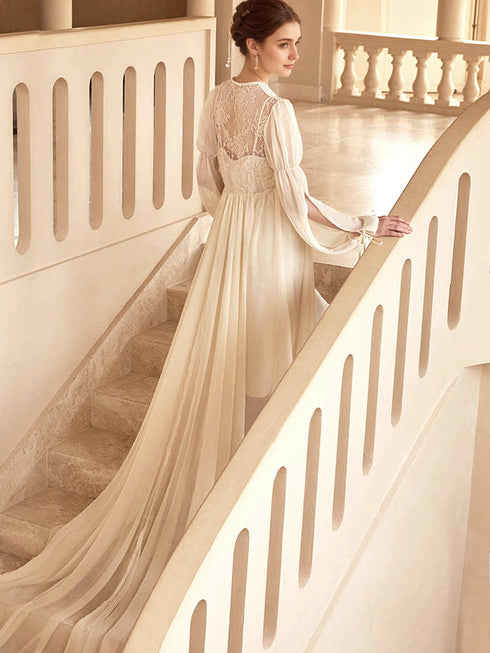 Boho Lace Embroidered Long Sheer Robe Set with Camisole Dress