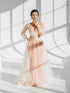 Luxury Peach Pink Sheer Lace Corset Robe Dress | Long Sleeve Bridal Boudoir Gown with Tulle Skirt