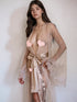 Luxury Champagne Sheer Tulle & Satin Robe Dress with Lace Bell Sleeves