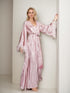 Luxury Feather-Trimmed Satin Robe - Elegant Full-Length Lounge & Bridal Wear
