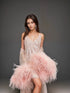 Ostrich Feather sequin mesh long robe dress with sequin nightgown pink ivory-size S-2XL next day shipping