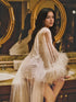 Ostrich Feather sequin mesh long robe dress with sequin nightgown pink ivory-size S-2XL next day shipping