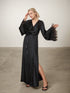 Luxury Feather-Trimmed Satin Robe - Elegant Full-Length Lounge & Bridal Wear