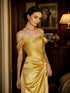 Golden Hour Off-the-Shoulder Satin Ball Gown Evening Dress