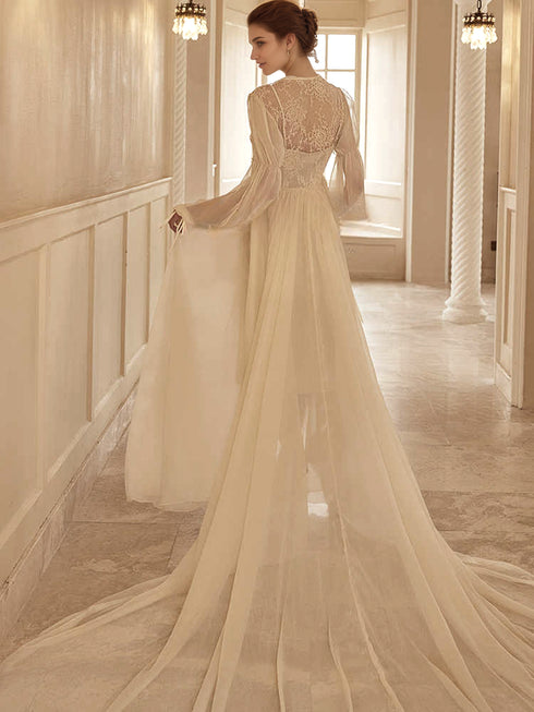 Boho Lace Embroidered Long Sheer Robe Set with Camisole Dress