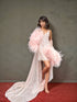 Ostrich Feather sequin mesh long robe dress with sequin nightgown pink ivory-size S-2XL next day shipping