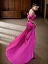 Radiant Fuchsia Off-Shoulder Satin Gown with Elegant Train