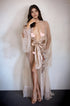 Luxury Champagne Sheer Tulle & Satin Robe Dress with Lace Bell Sleeves