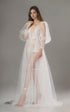 Luxury Sheer Lace Tulle Long Robe with Puff Sleeves | Bridal Boudoir Getting Ready Gown