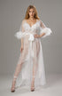 Luxury White Turkey Feather Lace Sheer Robe Dress Set | Bridal Getting Ready Gown