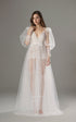 Luxury Sheer Lace Tulle Long Robe with Puff Sleeves | Bridal Boudoir Getting Ready Gown