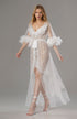 Luxury White Turkey Feather Lace Sheer Robe Dress Set | Bridal Getting Ready Gown