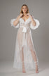 Luxury White Turkey Feather Lace Sheer Robe Dress Set | Bridal Getting Ready Gown