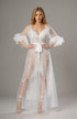 Luxury White Turkey Feather Lace Sheer Robe Dress Set | Bridal Getting Ready Gown
