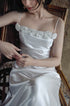 Vintage Rose-Trimmed Satin Slip Wedding Dress with Spaghetti Straps