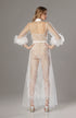 Luxury White Turkey Feather Lace Sheer Robe Dress Set | Bridal Getting Ready Gown