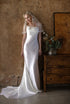 Romantic Draped Cowl Neck Satin Wedding Dress with Low Back and Train