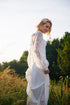 Minimalist Square Neck Wedding Dress with Sheer Embroidered Sleeves – Modern Bridal Elegance