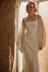 Minimalist Square Neck Wedding Dress with Sheer Embroidered Sleeves – Modern Bridal Elegance