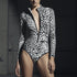 Zipper Swimsuit with Sleeves / Bodysuit / WHITE LEO