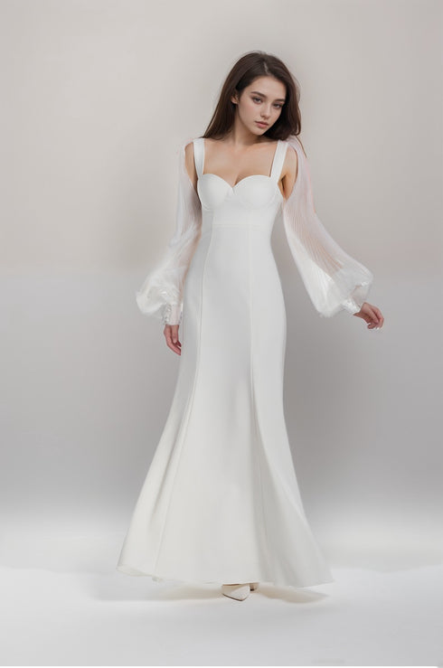 Ethereal Sculpted Bust Mermaid Gown with Sheer Balloon Sleeves