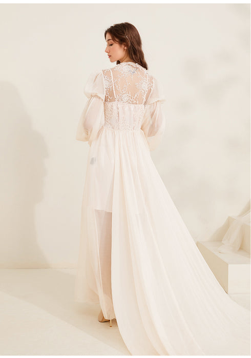 Boho Lace Embroidered Long Sheer Robe Set with Camisole Dress