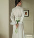 Elegant Satin Feather-Trimmed Robe & Nightdress Set - Luxury Bridal & Lounge Wear
