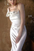 Romantic Draped Cowl Neck Satin Wedding Dress with Low Back and Train