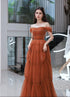 Tiered Tulle Off-Shoulder Gown with Crystal Beading