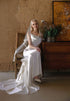 Romantic Draped Cowl Neck Satin Wedding Dress with Low Back and Train