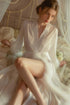Elegant Satin Feather-Trimmed Robe & Nightdress Set - Luxury Bridal & Lounge Wear