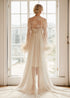 Ethereal Lace & Feather-Trimmed Sheer Bridal Robe – Vintage Luxury Loungewear
