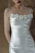 Vintage Rose-Trimmed Satin Slip Wedding Dress with Spaghetti Straps