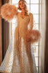 Luxury Feather-Trimmed Sheer Lace Bridal Robe Set with Embellished Details