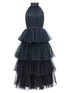 Ruffle Layered tulle Hem Haltered A-line tutu French style long prom dress