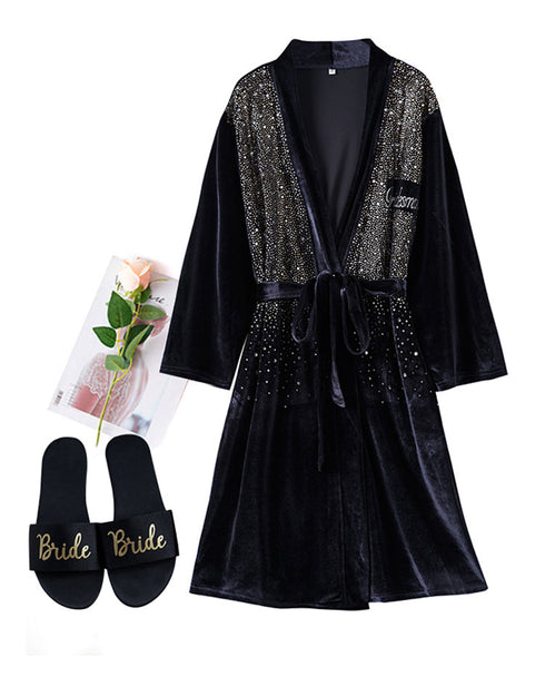 Luxurious Rhinestone Satin Custom Bridal and Bridesmaid Robe – Sparkling Elegance for Weddings