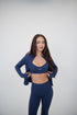 I Live in Luxury Navy Blue Sports Bra