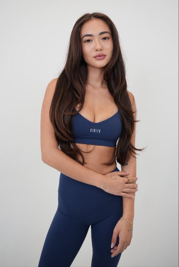 I Live in Luxury Navy Blue Sports Bra