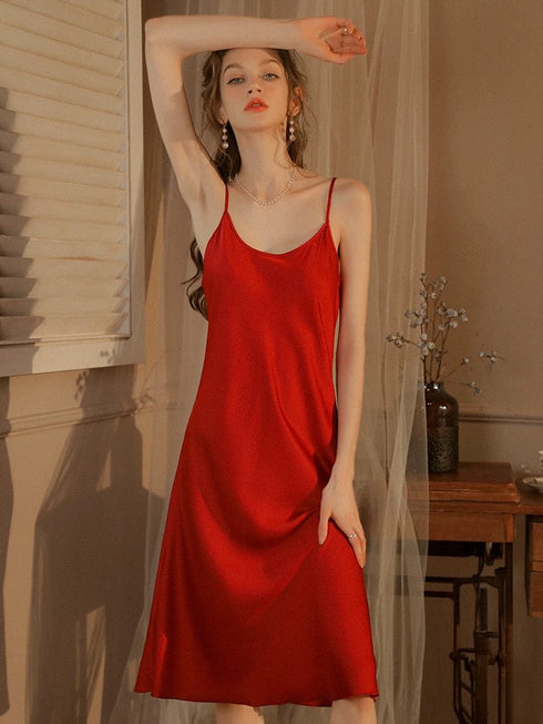 Silky Elegant Night Dress Slips Multicolors - Knee Lengh