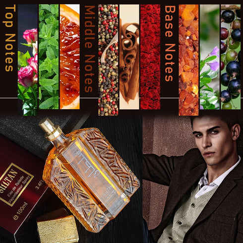 SULTAN Vaporisateur Spray 100ml - Original Men's Fragrance-Golden Essential Oil Perfume