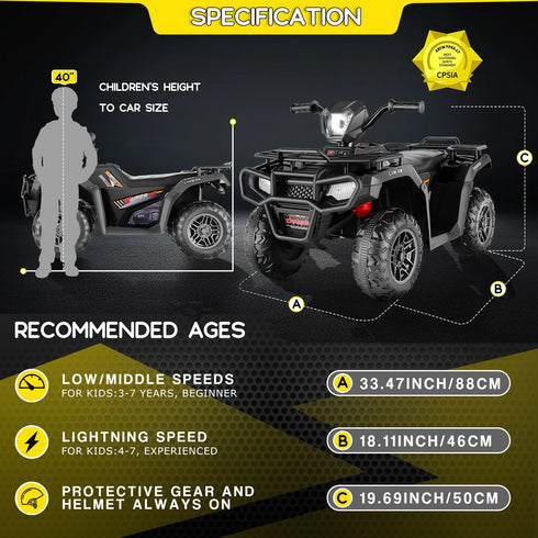 12V Kids RideOn ATV Quad - Battery Powered Electric Car with Speed and Soft Braking System