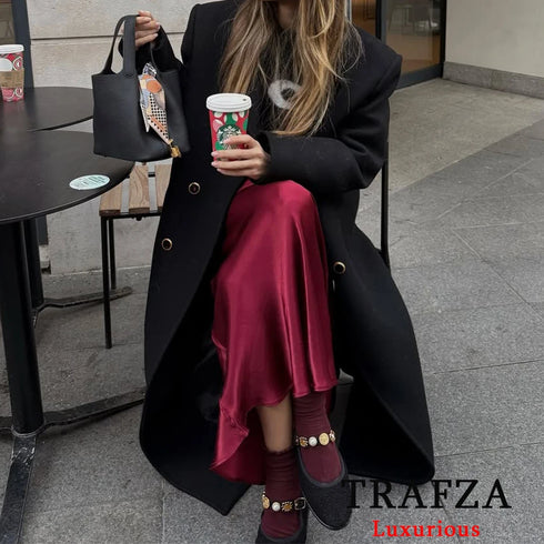 Women’s Solid Satin Midi Skirt with Silk Texture – Slim Fit Empire Waist Mermaid Skirt for Elegant Party and Vintage Fashion