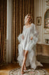 Bride Ostrich Feather Silky Satin Long Robe Dress