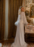 Bride Ostrich Feather Silky Satin Long Robe Dress