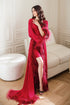 Bride Ostrich Feather Silky Satin Long Robe Dress