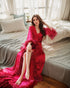 Bride Ostrich Feather Silky Satin Long Robe Dress