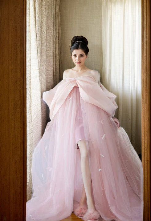 Blush Pink Sheer Bow-Tie Robe Dress – Romantic Elegance