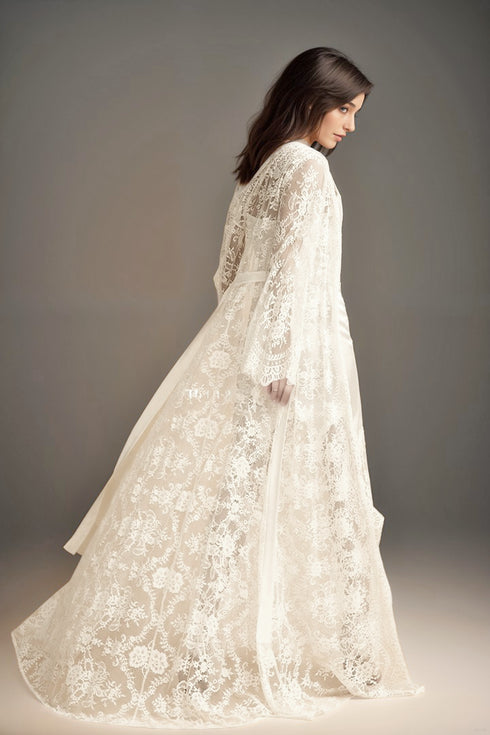 Chantilly Lace Long Robe with Silky Satin Lace Nightgown - next day shipping